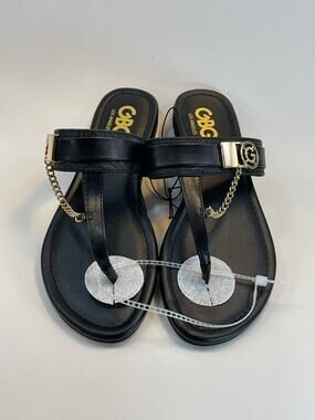 NWT GBG Los Angeles Landen Black Gold Chain Sandals Size 6